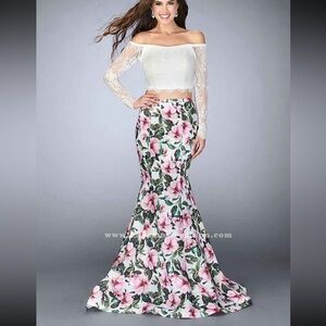 NWOT La Femme White and Floral Prom Dress